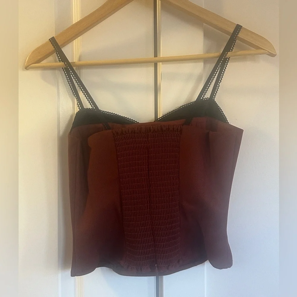 NEW Reformation Melanie Strappy Top Woven Silk Contrast Dark Red | size 0 - Picture 10 of 11